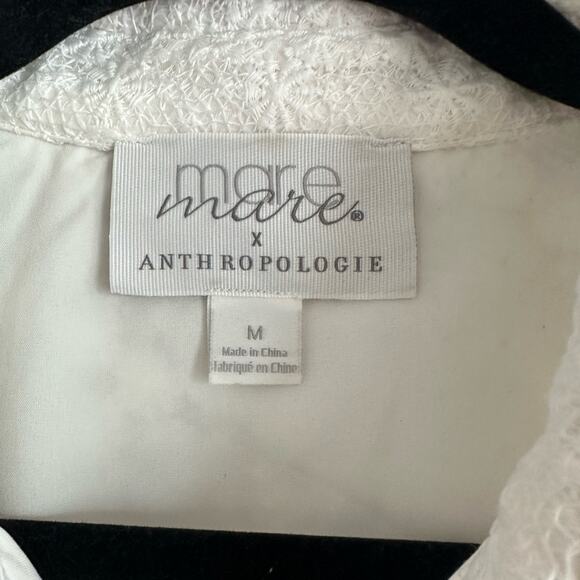 Mare Mare x Anthropologie White Lace Mod Mini Dress | 70s Puff Sleeve Retro Boho - Picture 4 of 9